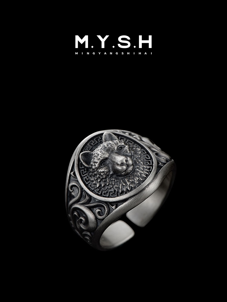 S925 Silver Wolf Head Ring for Men