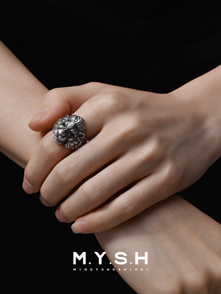 S925 Silver 3D Lion Head Open Ring-MYSH