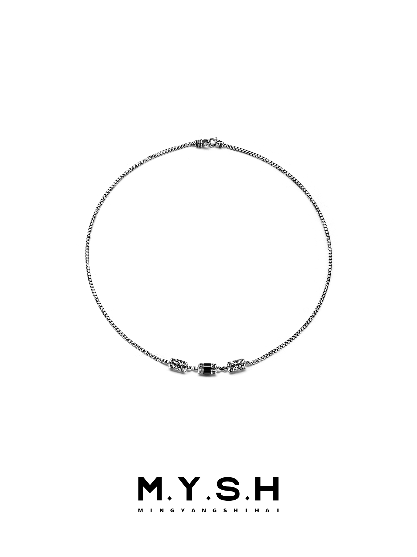 S925 Silver “GOOD LUCK” Three-Bead Necklace for Men