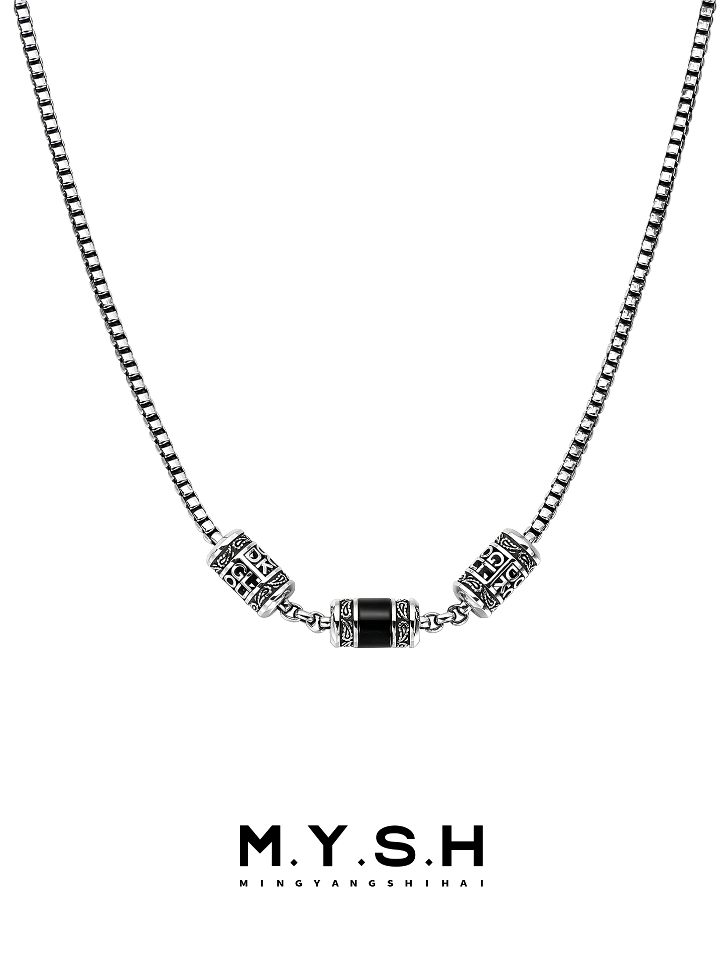 S925 Silver “GOOD LUCK” Three-Bead Necklace for Men