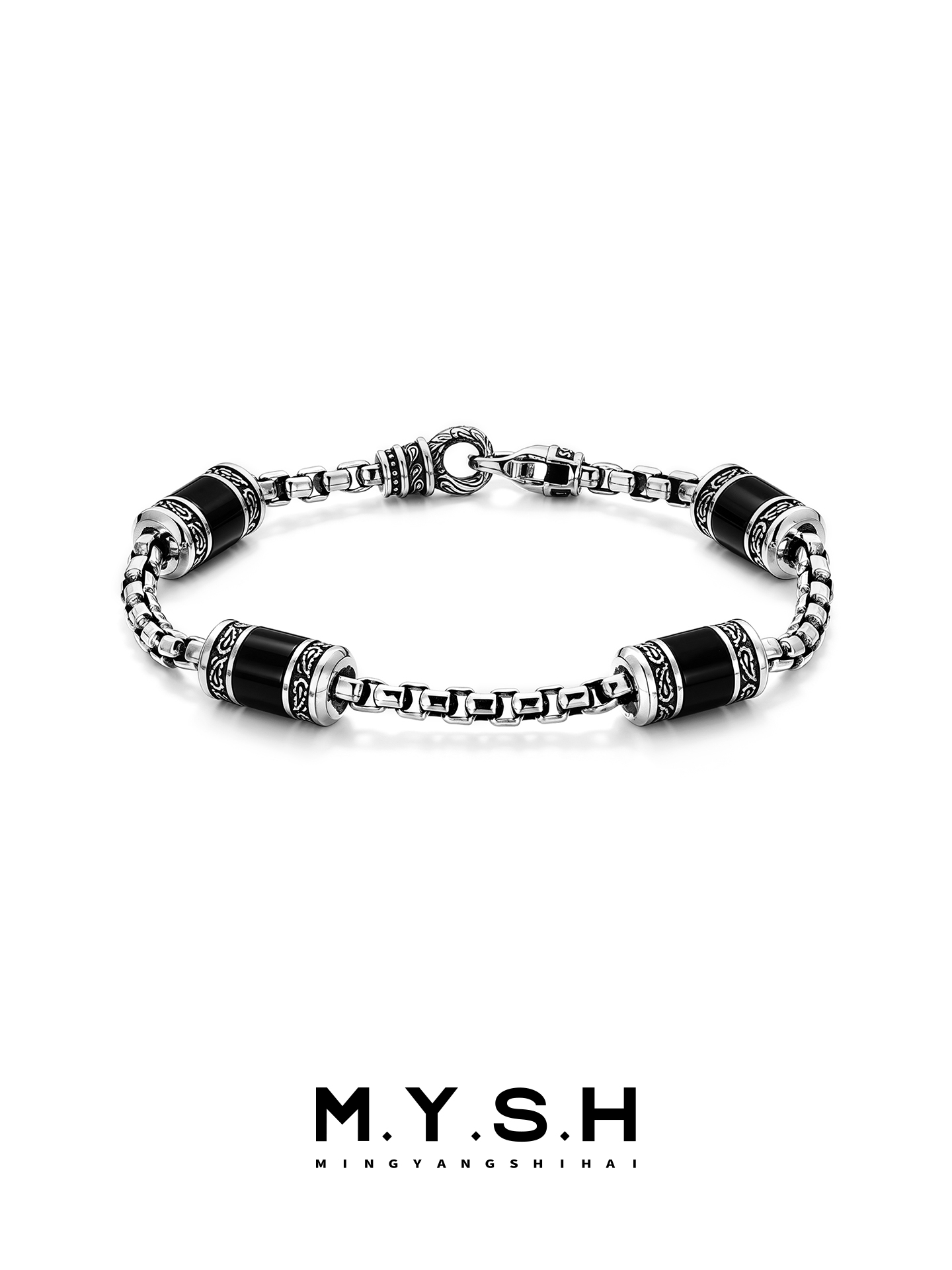 S925 silver Paisley Black Bead Bracelet