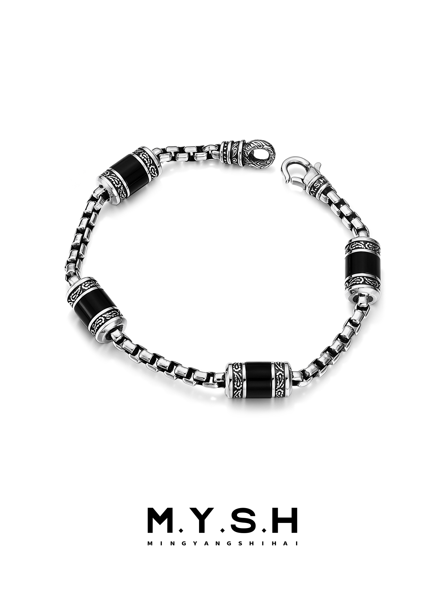 S925 silver Paisley Black Bead Bracelet