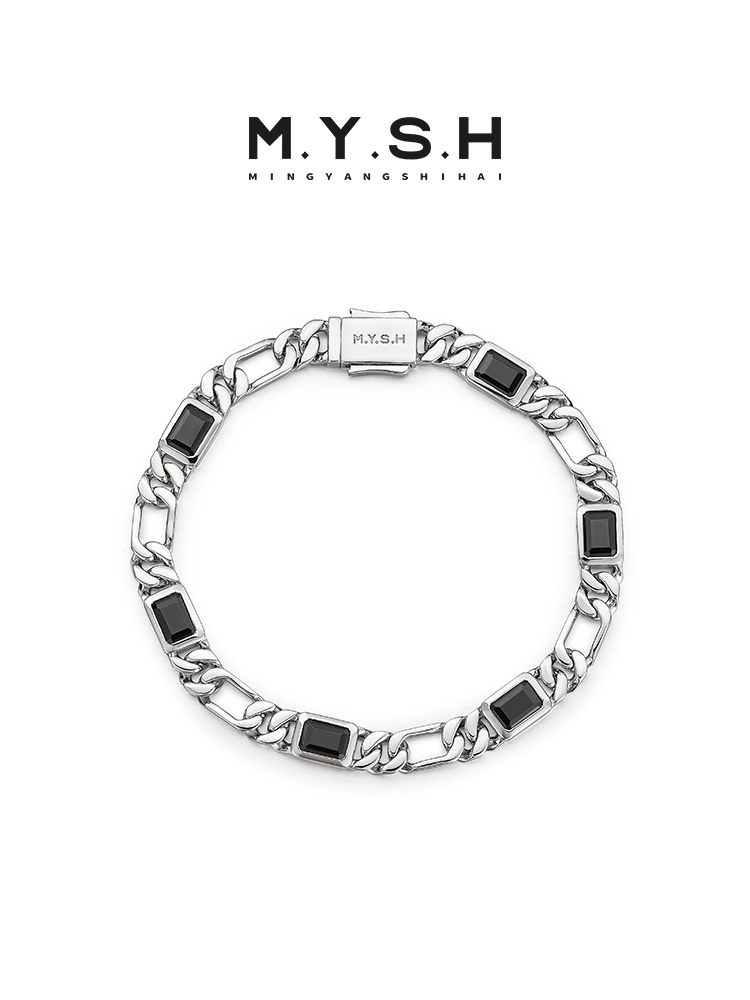 S925 Silver Black Zirconia Cuban Link Bracelet