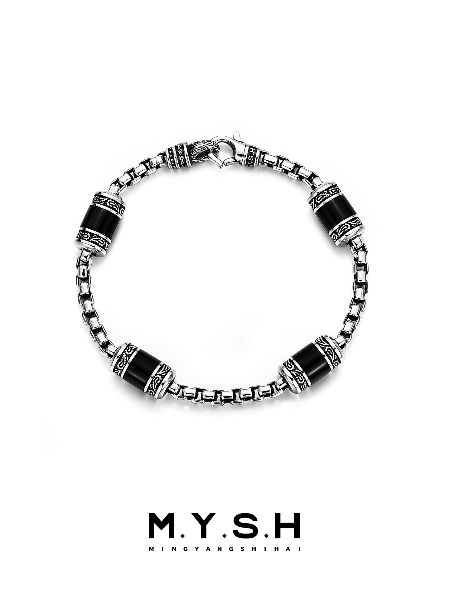 S925 silver Paisley Black Bead Bracelet