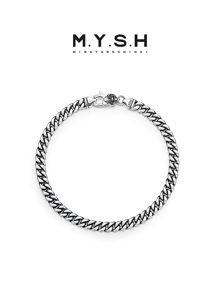 S925 Silver Fleur-de-Lis Cuban Link Bracelet