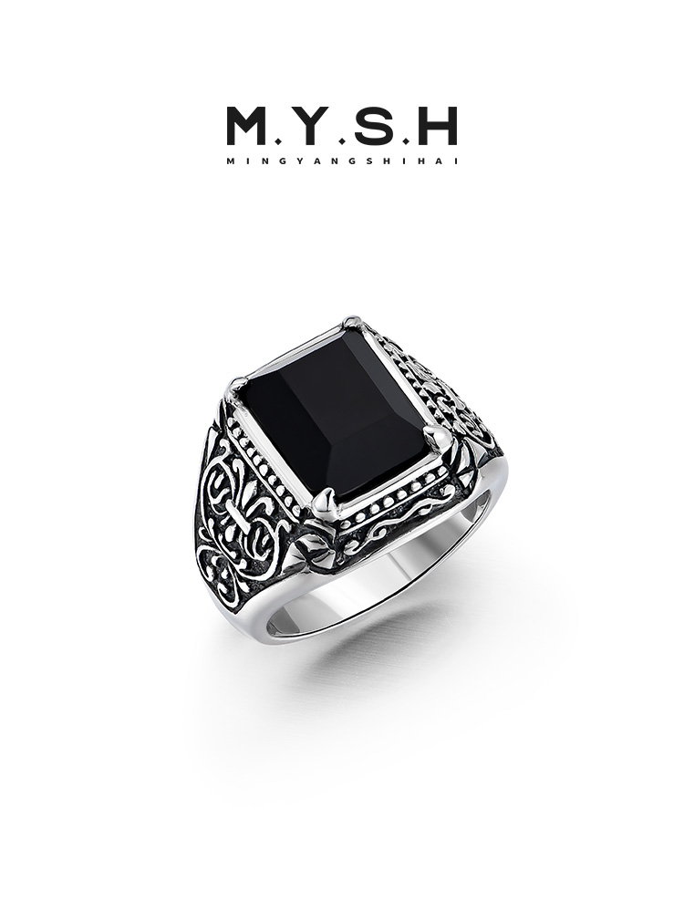 S925 Silver Black Onyx Signet Ring for Men-MYSH