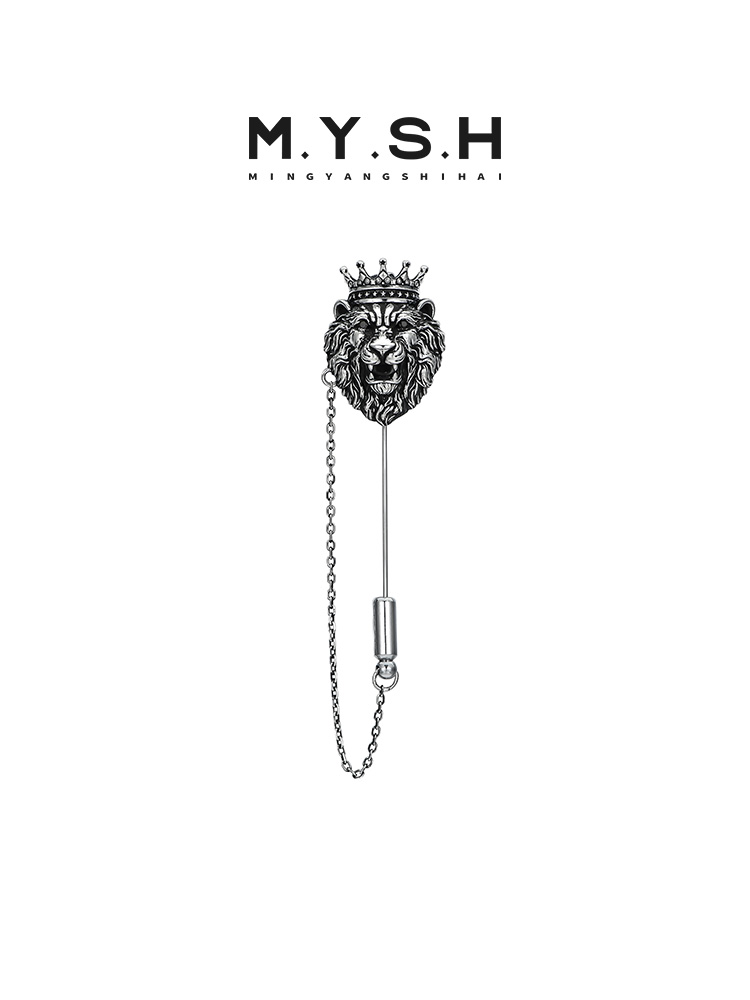 S925 Silver 3D Crowned Lion Lapel Pin
