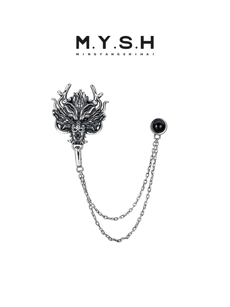 S925 Silver 3D Dragon Head Lapel Pin