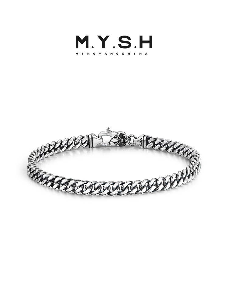 S925 Silver Fleur-de-Lis Cuban Link Bracelet