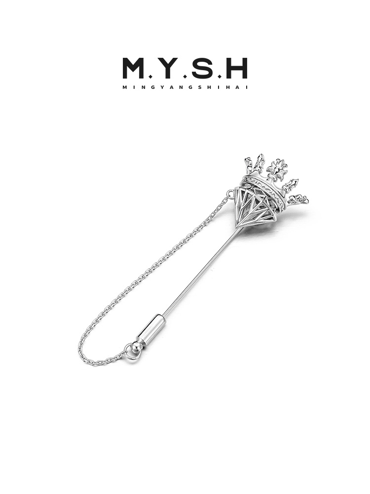 S925 Silver Crowned Diamond Lapel Pin