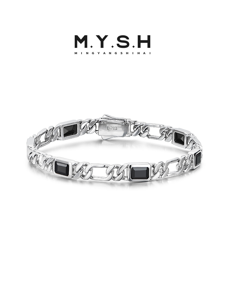 S925 Silver Black Zirconia Cuban Link Bracelet