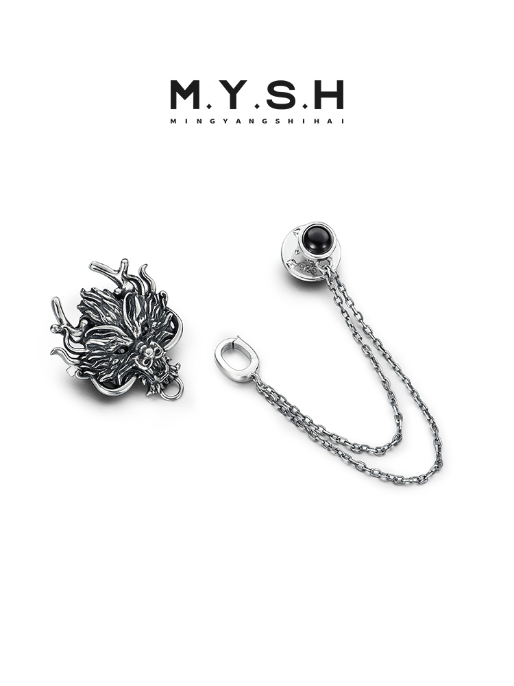 S925 Silver 3D Dragon Head Lapel Pin