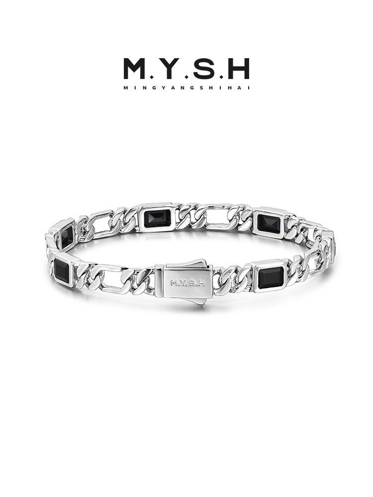 S925 Silver Black Zirconia Cuban Link Bracelet