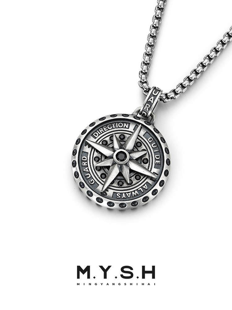 S925 Silver Rotatable Compass Pendant Necklace