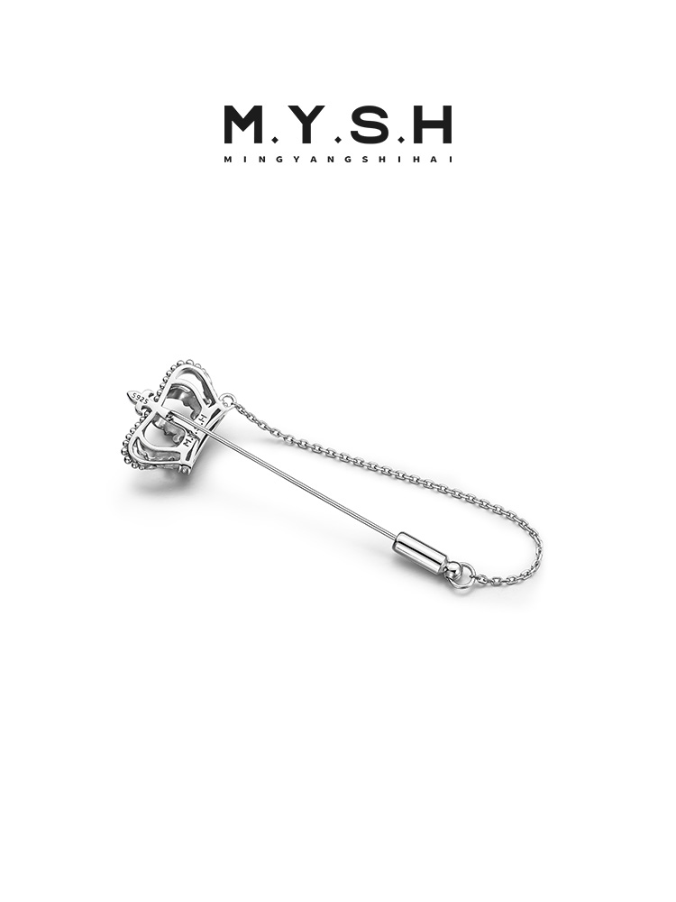 S925 Silver Crowned Chain Lapel Pin