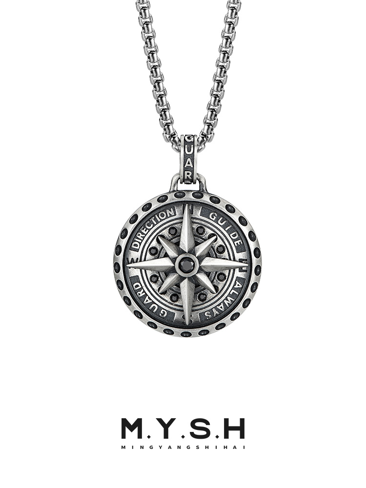 S925 Silver Rotatable Compass Pendant Necklace