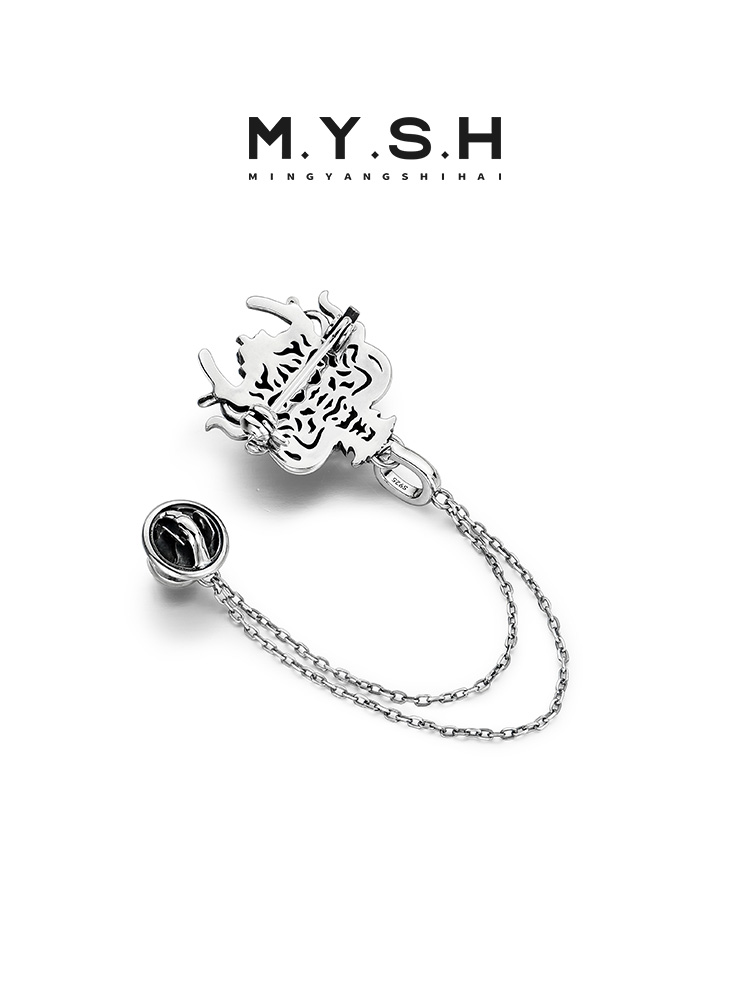 S925 Silver 3D Dragon Head Lapel Pin