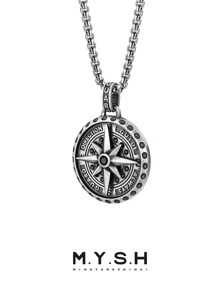 S925 Silver Rotatable Compass Pendant Necklace