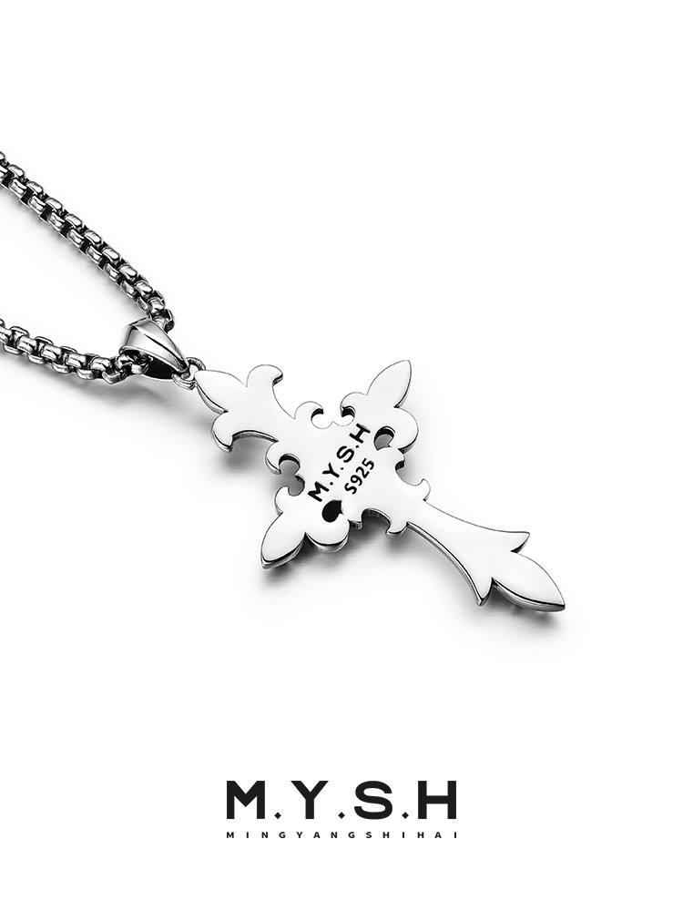 S925 Silver Crowned Cross Pendant Necklace