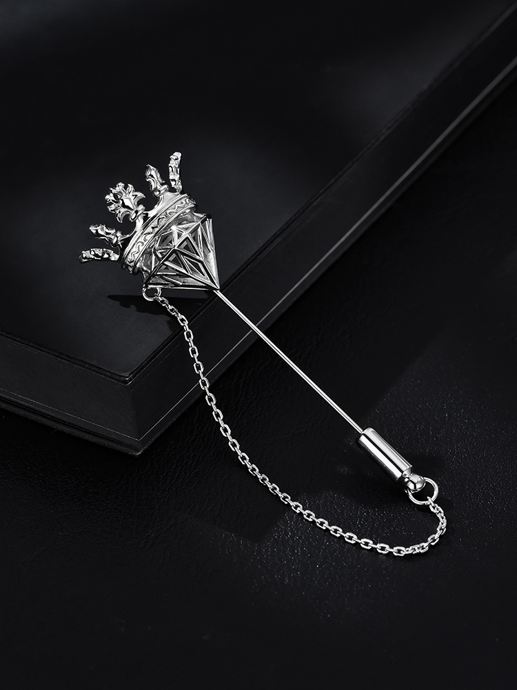 S925 Silver Crowned Diamond Lapel Pin