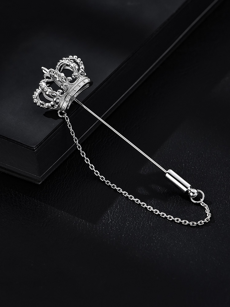 S925 Silver Crowned Chain Lapel Pin