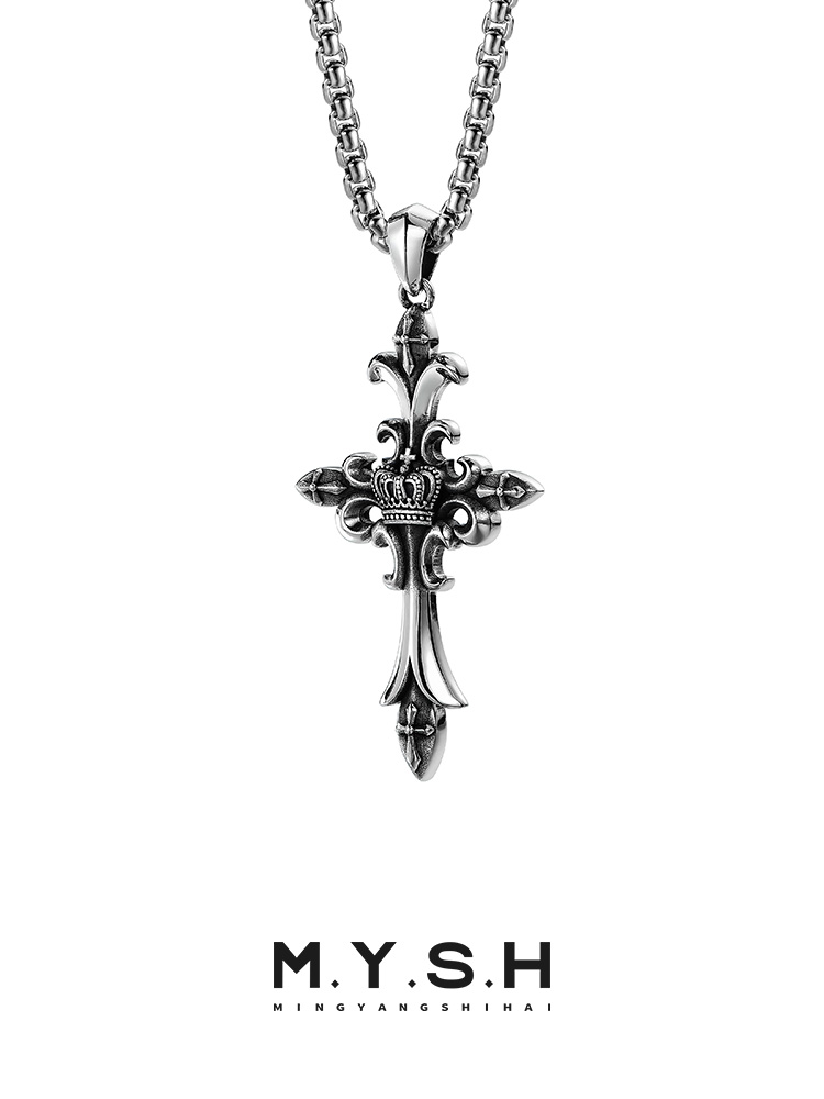 S925 Silver Crowned Cross Pendant Necklace