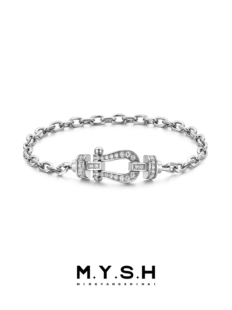 S925 Silver Full Pave Horseshoe Clasp Bracelet