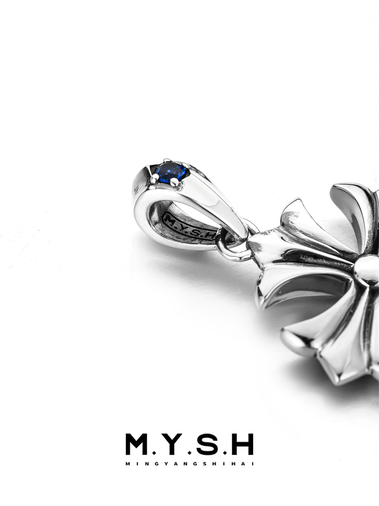 S925 Silver Fleur-de-Lis Cross Pendant Necklace for Men