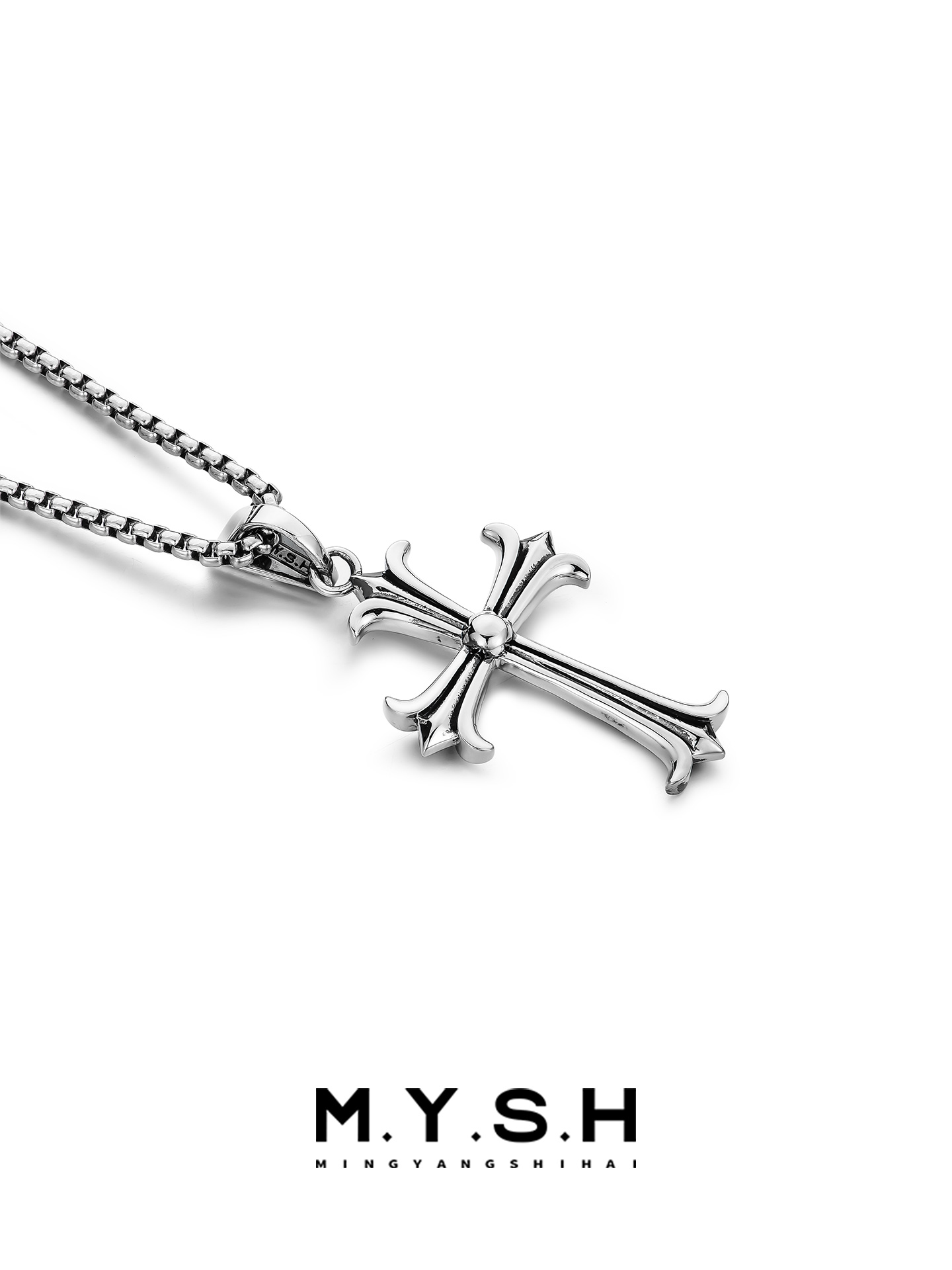 S925 Silver Fleur-de-Lis Gothic Cross Pendant Necklace