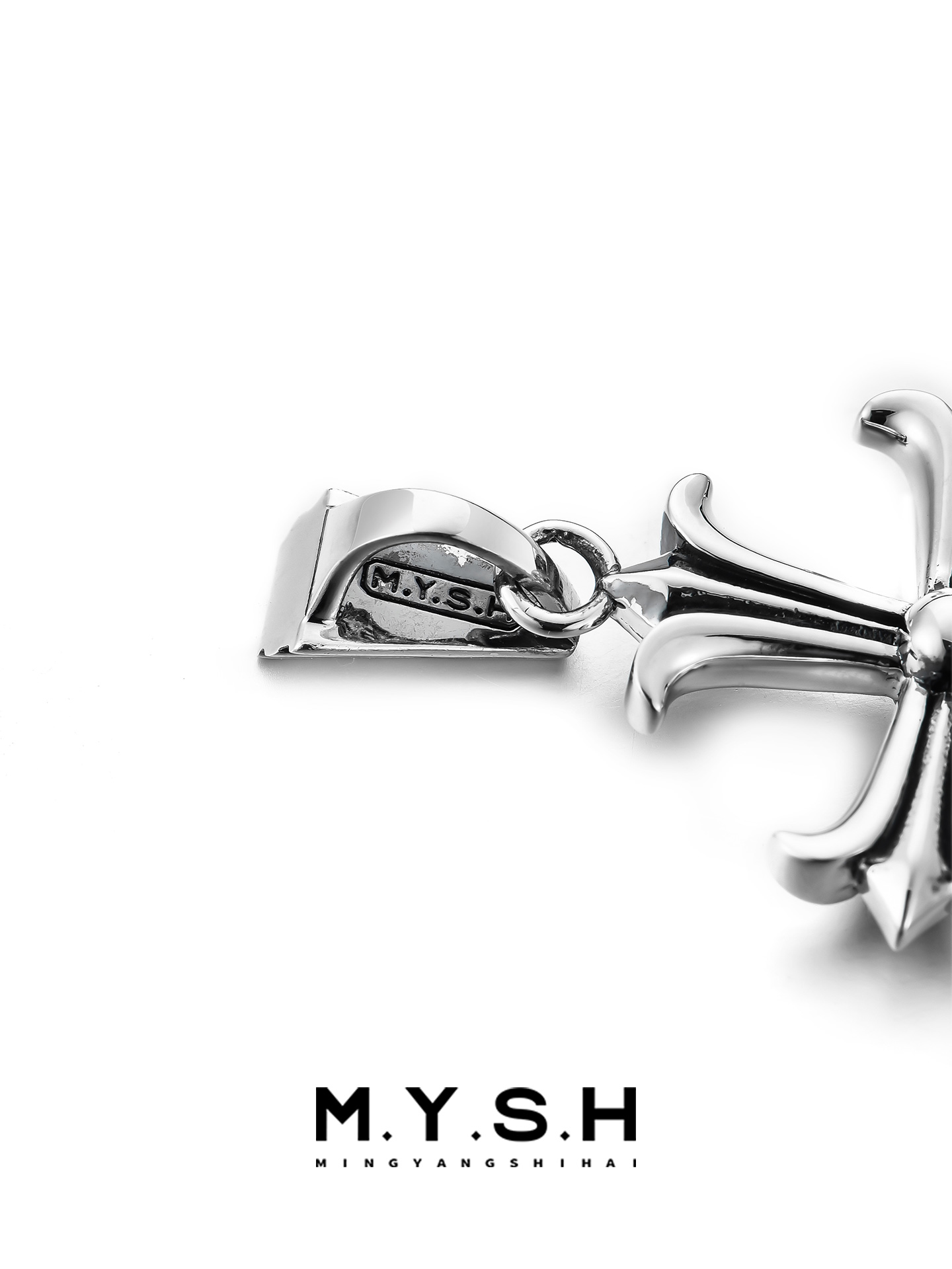 S925 Silver Fleur-de-Lis Gothic Cross Pendant Necklace