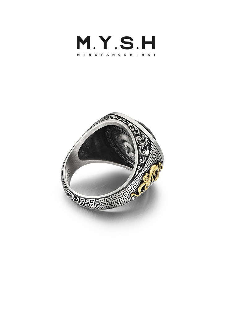 S925 Silver Black Onyx Pi Xiu Statement Ring