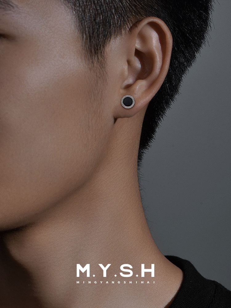 S925 Silver Snake Scale Black Gem Stud Earrings