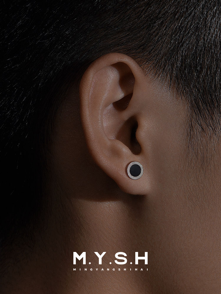 S925 Silver Snake Scale Black Gem Stud Earrings