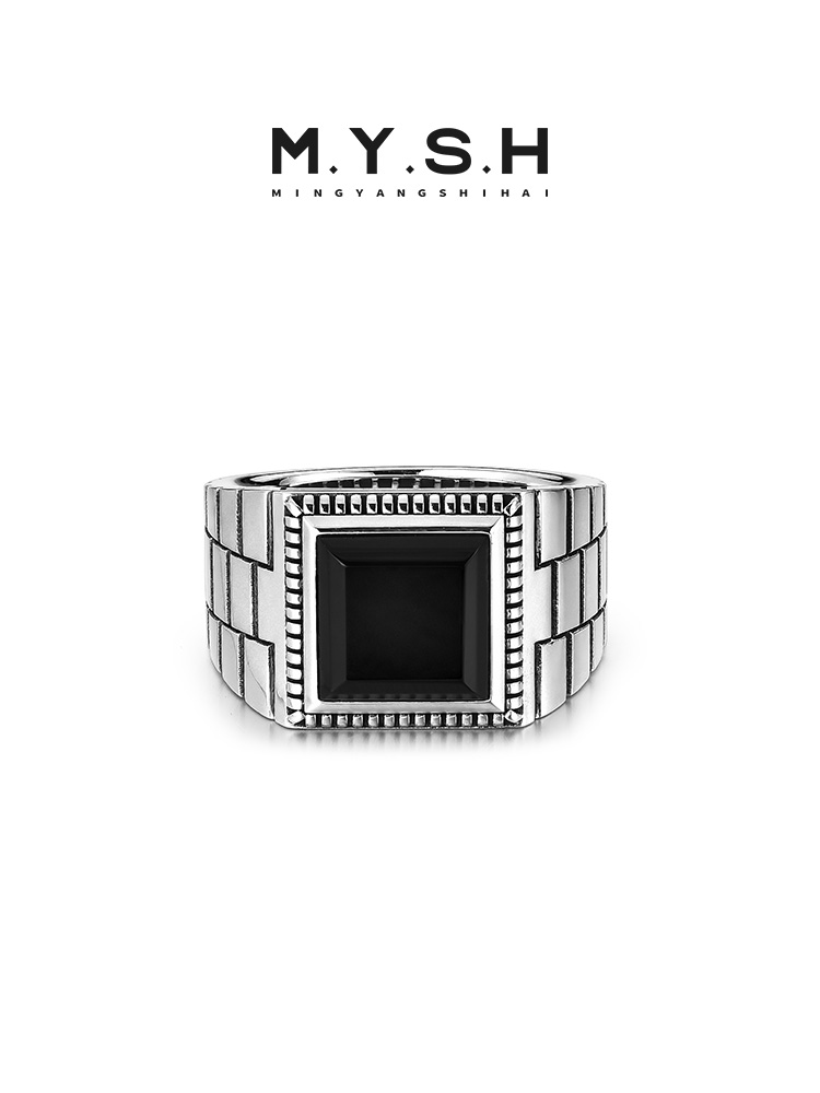 S925 Silver Black Onyx Square Signet Ring