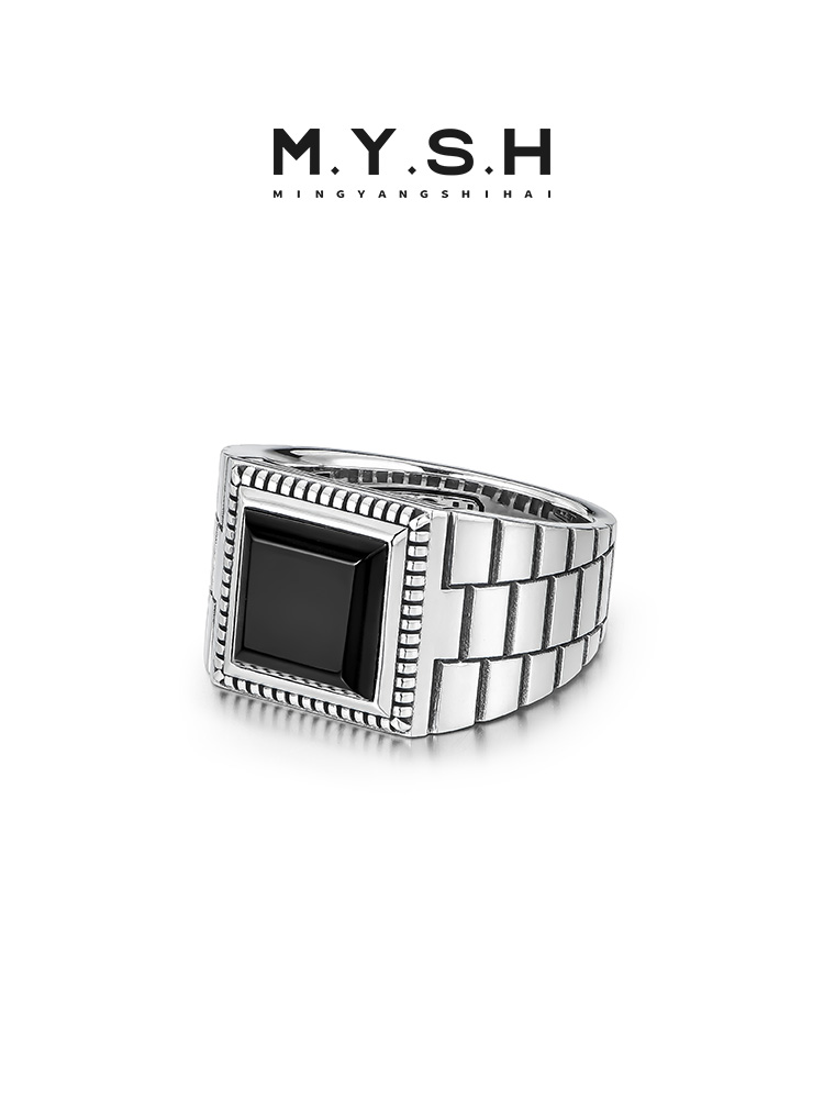 S925 Silver Black Onyx Square Signet Ring