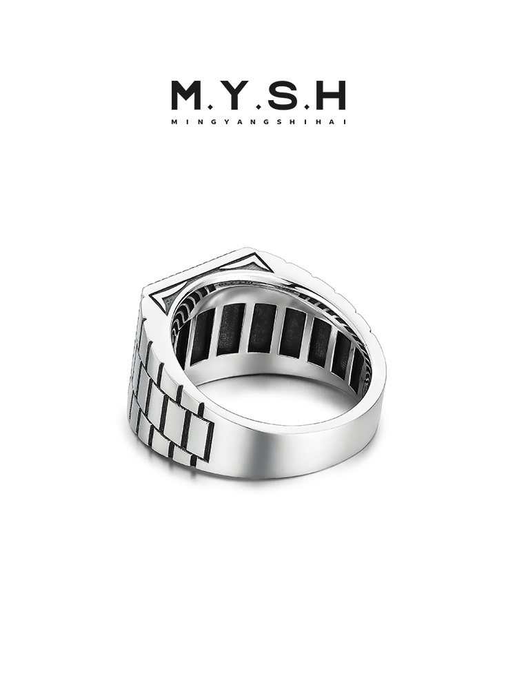 S925 Silver Black Onyx Square Signet Ring