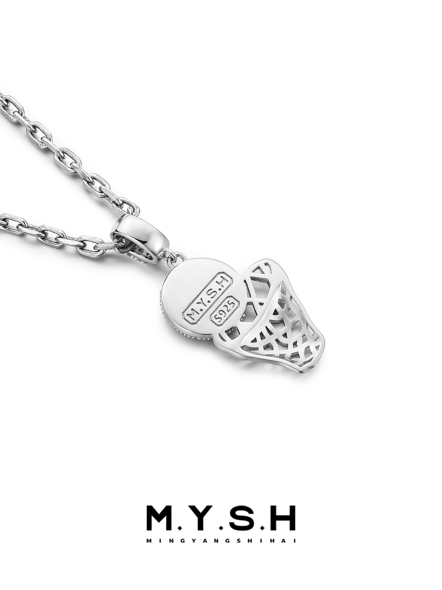 S925 Silver Diamond Basketball Hoop Pendant Necklace