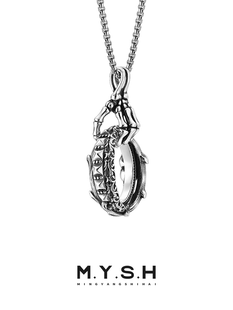 S925 Silver Skeleton Hand Ring of Hope Pendant Necklace