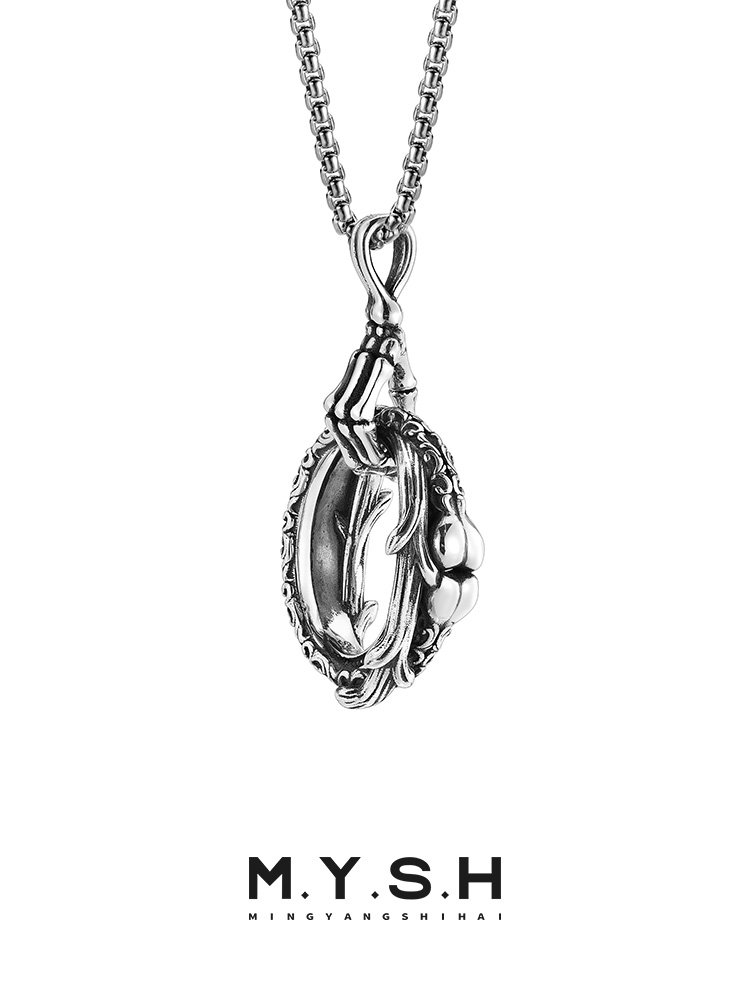 S925 Silver Skeleton Hand Ring of Hope Pendant Necklace