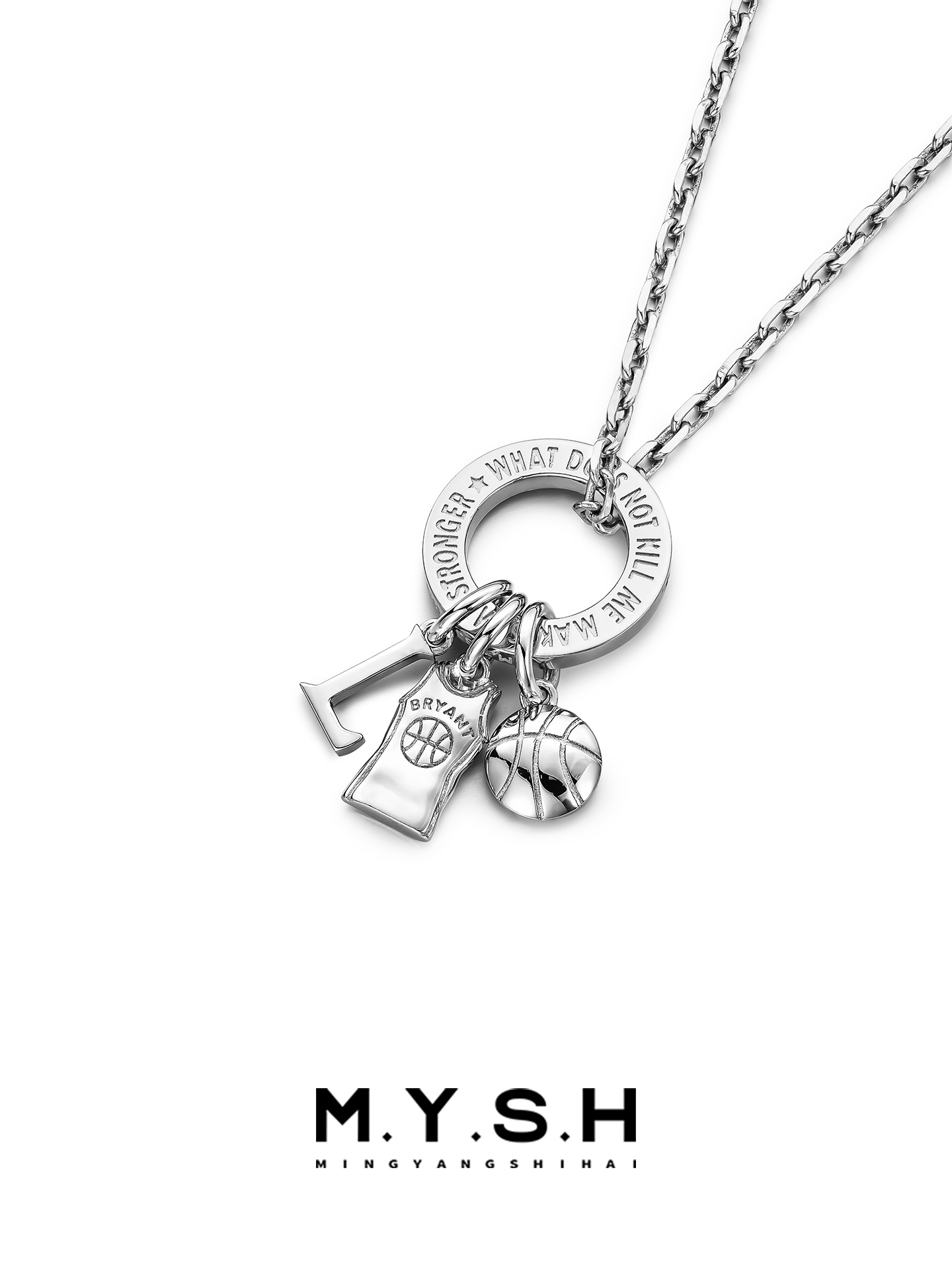 S925 Silver Kobe Bryant "L" Jersey Circle Pendant Necklace