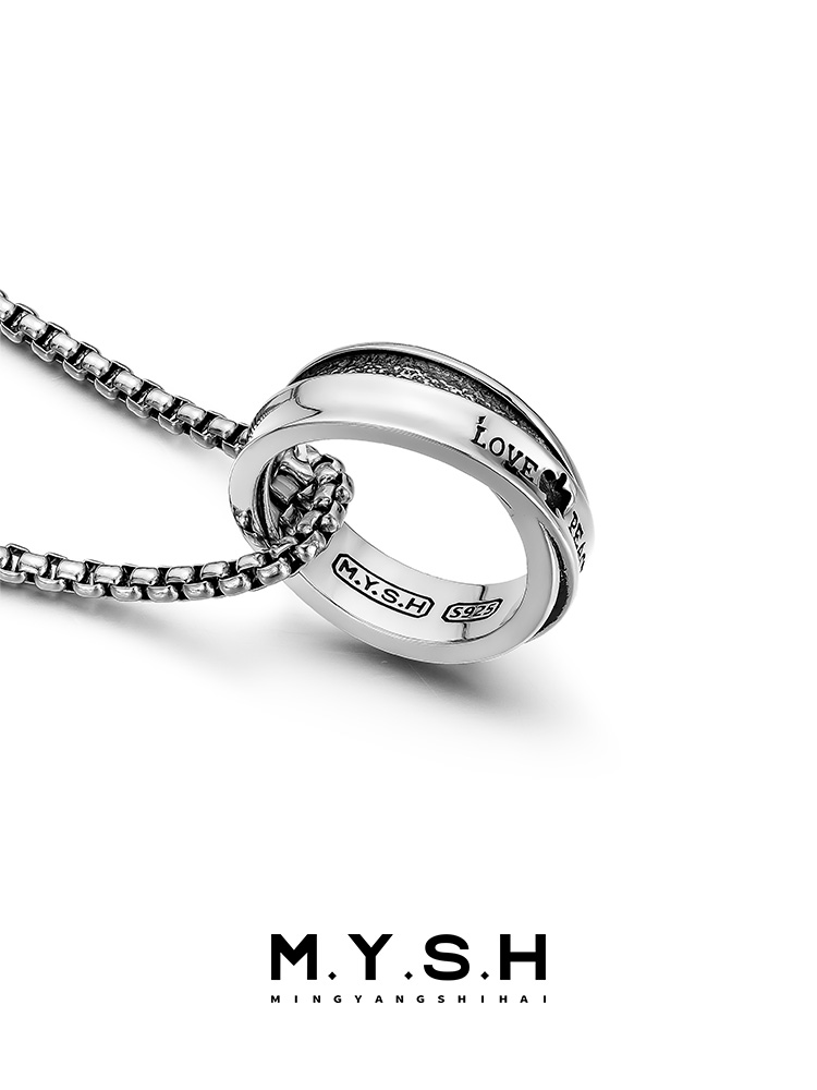 S925 Silver Dual Ring Love & Peace Pendant Necklace