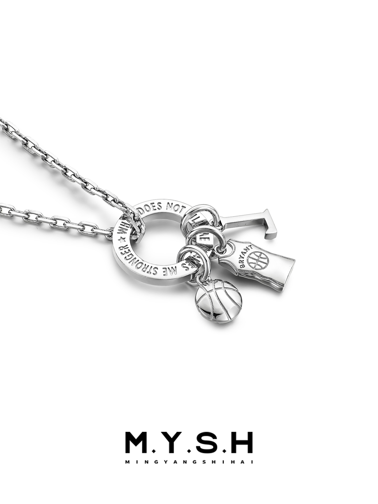 S925 Silver Kobe Bryant "L" Jersey Circle Pendant Necklace