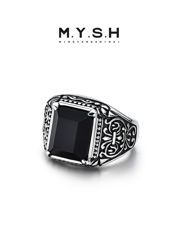 S925 Silver Black Onyx Signet Ring for Men-MYSH