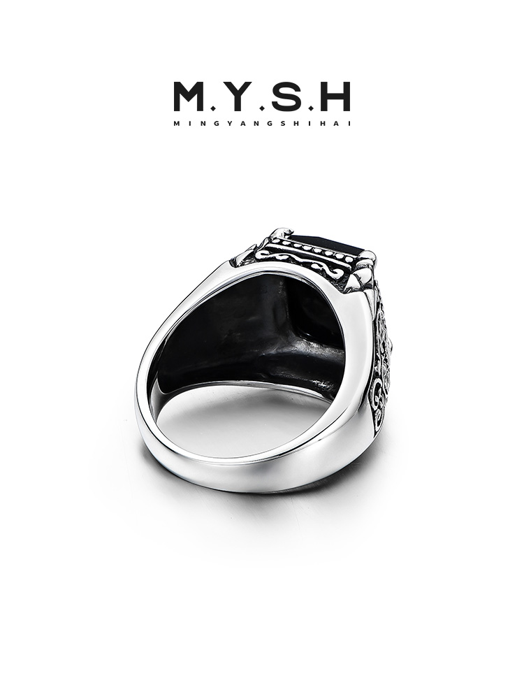 S925 Silver Black Onyx Signet Ring for Men-MYSH