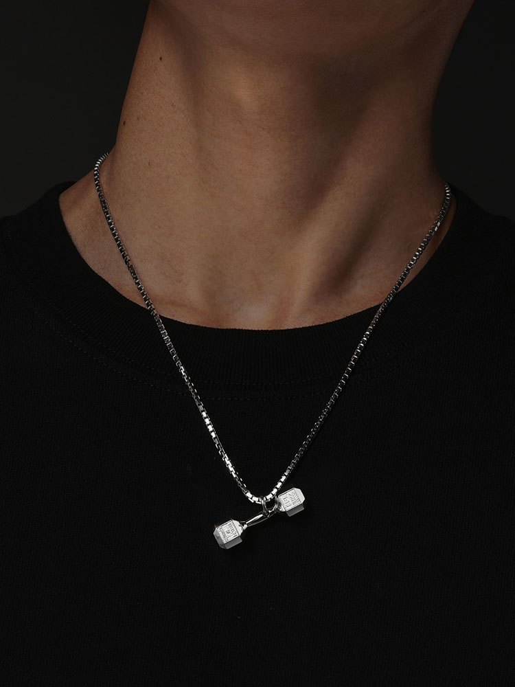 S925 Silver Diamond Dumbbell Pendant Necklace