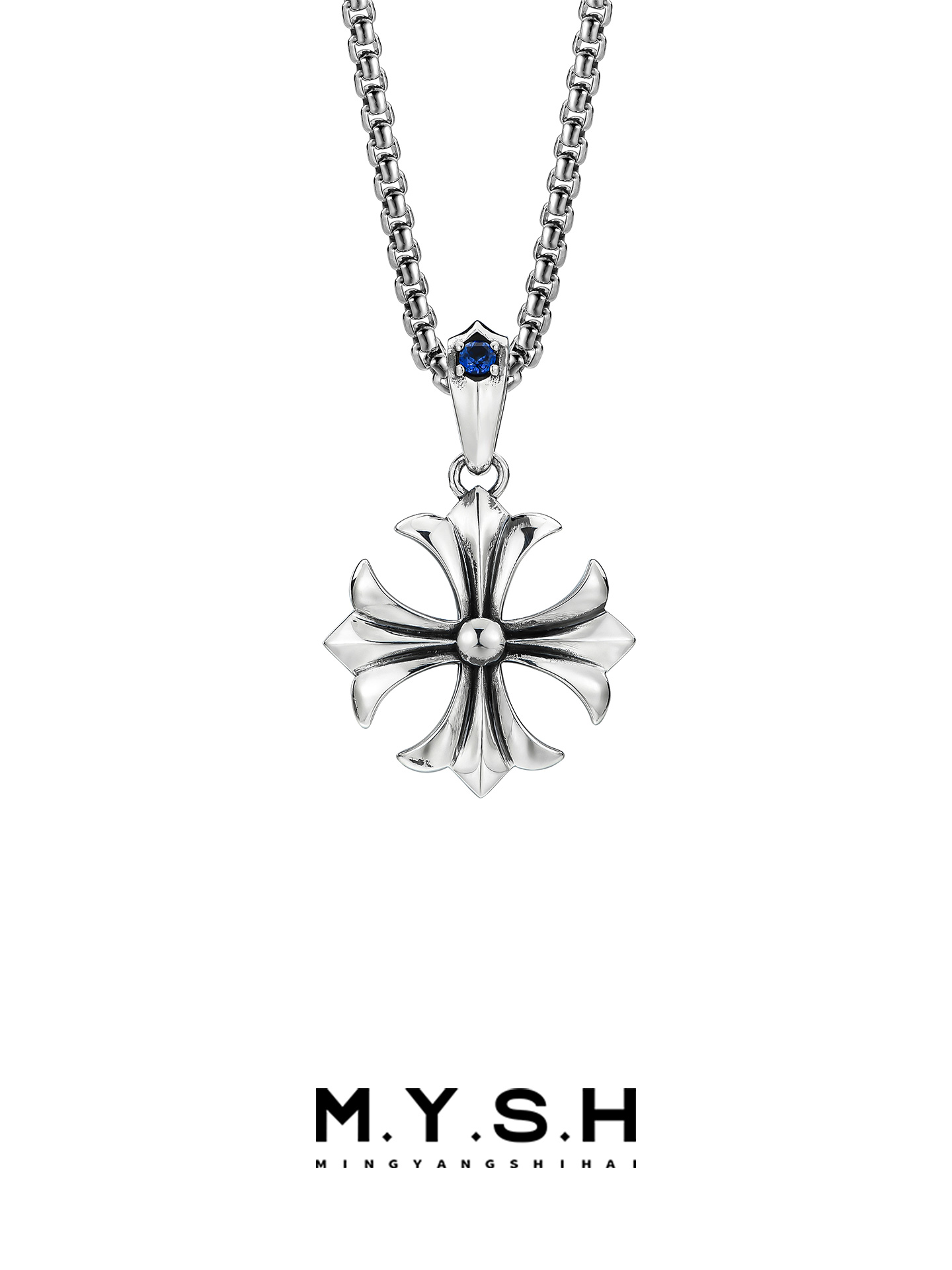 S925 Silver Fleur-de-Lis Cross Pendant Necklace for Men