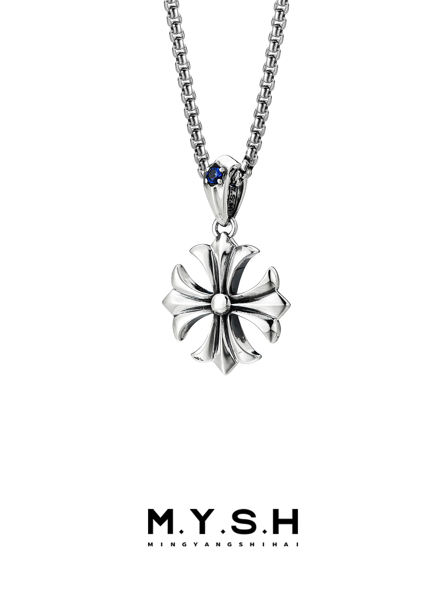 S925 Silver Fleur-de-Lis Cross Pendant Necklace for Men