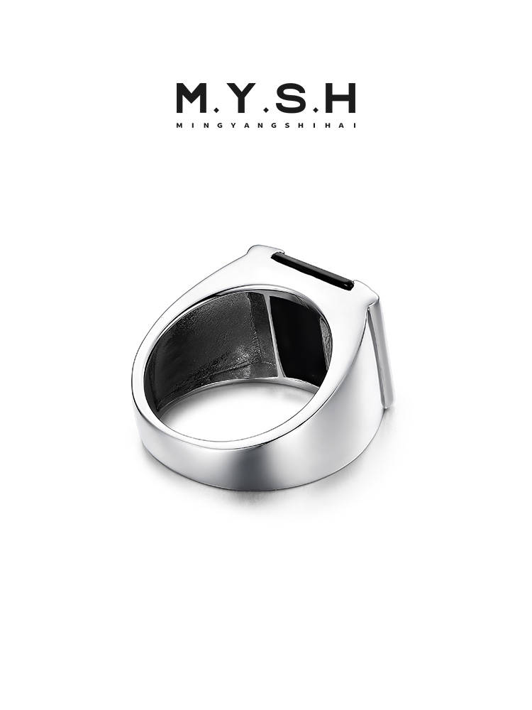 S925 Silver Black Onyx Rectangular Power Ring