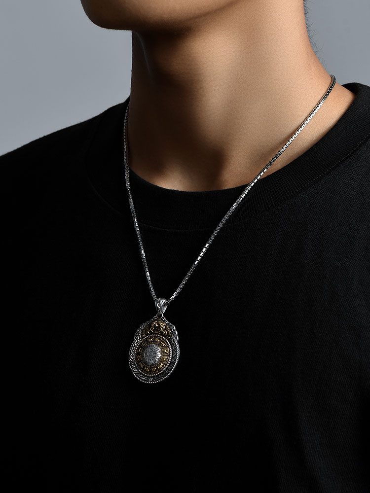 Sterling Silver Rotating Bagua Nine Palms Pendant Necklace