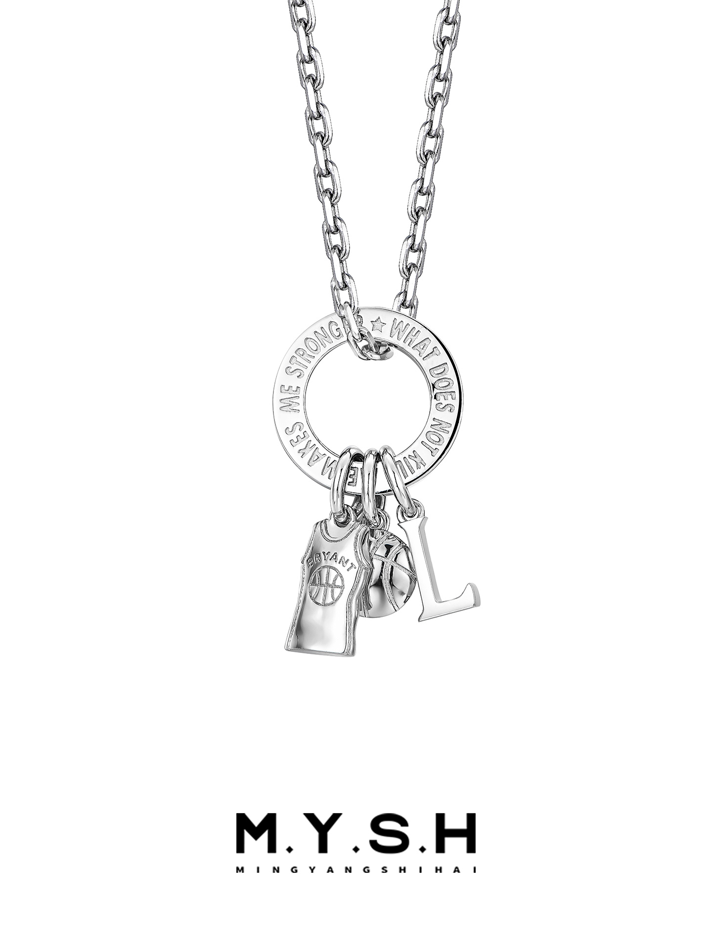 S925 Silver Kobe Bryant "L" Jersey Circle Pendant Necklace